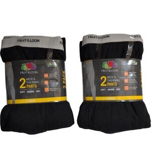 Lot Of 2 Fruit of the Loom Men's Black XL Thermal Underwear 2-Pack